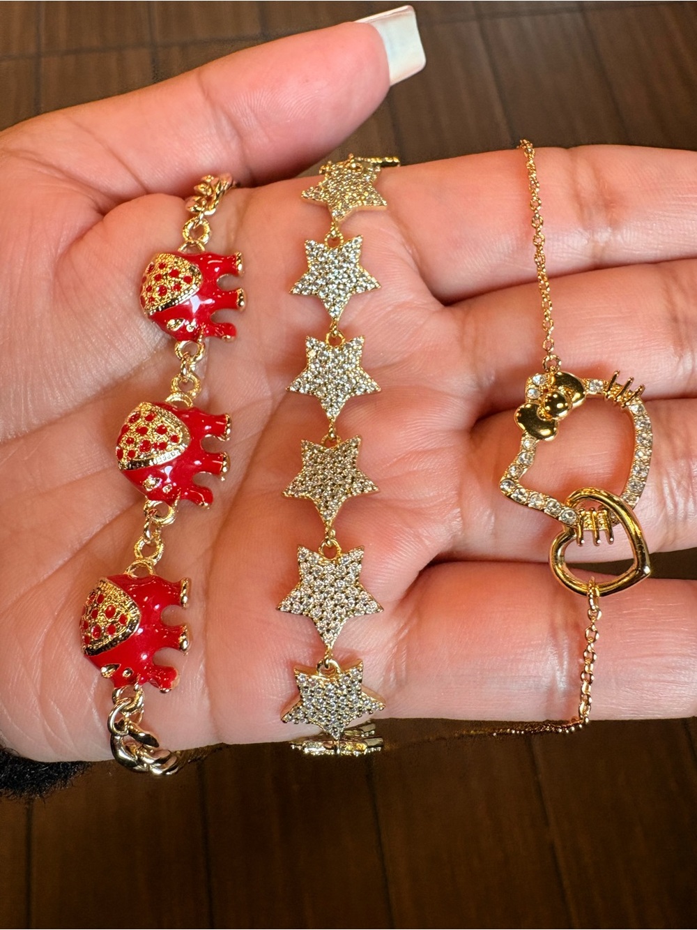 Gold-Tone Red Elephant & Star Bracelet Trio
